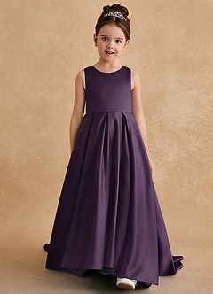 Azazie Sammy Flower Girl Dresses Plum A-Line Lace Matte Satin Dress image2