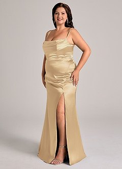 Azazie Saige Bridesmaid Dresses Champagne Sheath Off the Shoulder Metallic Satin Convertible Dress image5