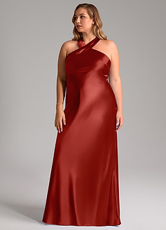 Azazie Doretta Vestidos de damas de honor Vestido de Óxido de Satén Metálico de Corte Sirena con Lazo image12
