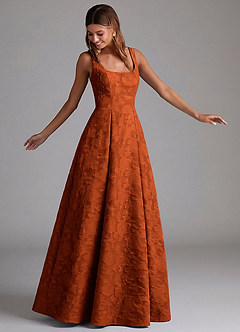Azazie Amalie Bridesmaid Dresses Paprika A-Line Pleated Floral Burnout Dress image4