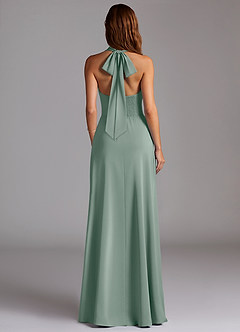 Azazie Myra Jurken voor thuis passen Jurk van Stretch Satijn met A-Lijn Hoge Kraag Agave image6