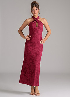 Azazie Marlissa Abiti da Damigella Abito Tubino in Burnout Floreale Plissettato Borgogna image1