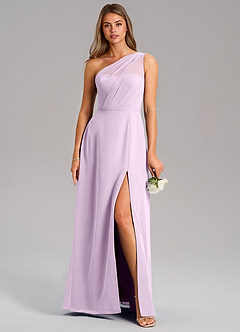 Azazie Phaedra Bridesmaid Dresses Frosted Lilac A-Line One Shoulder Chiffon Dress image3