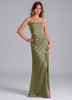 Azazie Donielle Robes de demoiselle d'honneur Robe Sirène en Satin extensible Corset Pistache image5