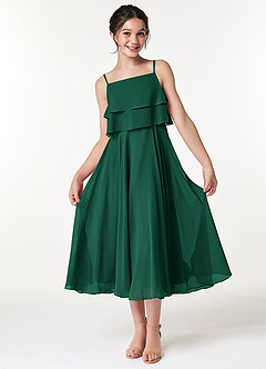 Azazie Ensley Junior Emerald A-Line Pleated Chiffon Dress image1