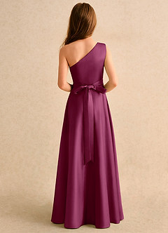 Azazie Puddles Girls Formal Jurken voor bloemenmeisjes A-Lijn Jurk van Mat Satijn One-Shoulder Moerbei image3