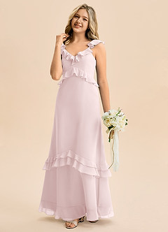 Azazie Tavie Junior Vestido de Rosa Rubor de Gasa de Corte en A con Volante image1