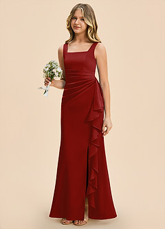 Azazie Adrienne Junior Pomegranate Sheath Pleated Stretch Satin Dress image1