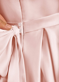 Azazie Pearl Flower Girl Dresses Blushing Pink Ball-Gown Pleated Matte Satin Dress image9