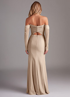 Azazie Hallie Brautjungfernkleider Meerjungfrau-Linie Langarm Chiffon Kleid Taupe image8