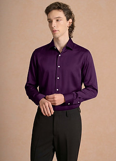 front Julian Grape Stretch Satin Dress Shirt