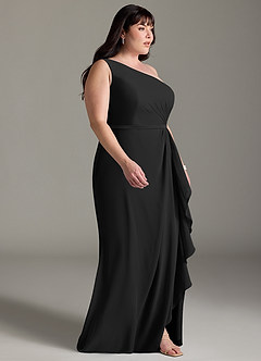 Azazie Liza Vestidos de damas de honor Vestido de Negro de Gasa de Corte Sirena con Hombro unilateral image9