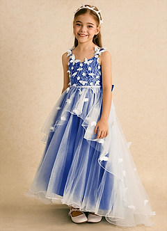 Azazie Darlina Robe Demoiselle D'honneur Fillette Robe Princesse en Tulle Dentelle Ivoire Bleu Roi image6