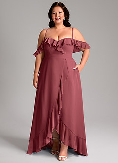 Azazie Lyra Vestidos de damas de honor Vestido de Merlot de Gasa de Corte en A Convertible image16