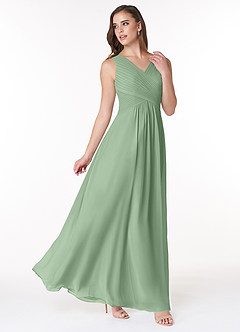 Azazie Flora Vestidos de damas de honor Vestido de Matcha de Gasa de Corte en A con Plisado image4