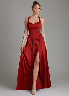 Azazie Francis Bridesmaid Dresses Pomegranate A-Line Corset Stretch Satin Dress image3