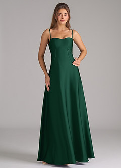 Azazie Valentine Bridesmaid Dresses Dark Green A-Line Corset Stretch Satin Dress image3