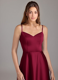 Azazie Marley Bridesmaid Dresses Burgundy A-Line Off the Shoulder Stretch Satin Convertible Dress image2
