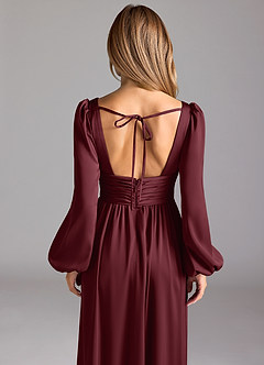 Azazie Norah Brudtärnklänningar Klänning av A-Line i Stretch Satin Cabernet image6