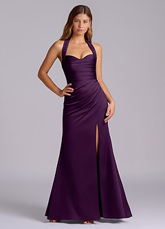 Azazie Destiny Bridesmaid Dresses Grape Mermaid Sweetheart Neckline Stretch Satin Dress image6