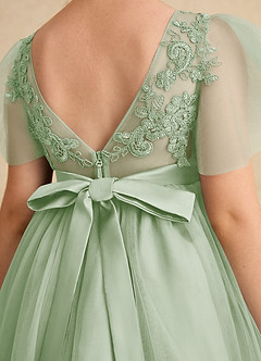 Azazie Queenie Flower Girl Dresses Dusty Sage A-Line Lace Dress image6