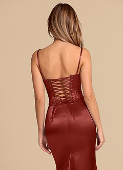 Azazie Sorrel Bridesmaid Dresses Terracotta Mermaid Corset Metallic Satin Convertible Dress image8