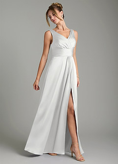 Azazie Karina Bridesmaid Dresses White A-Line Pleated Stretch Satin Dress image4