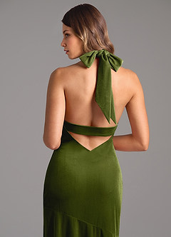 Azazie Drita Bridesmaid Dresses Olive A-Line Pleated Velvet Dress image7