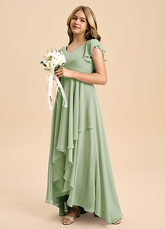 Azazie Caria Junior Dusty Sage A-Line Pleated Chiffon Dress image5