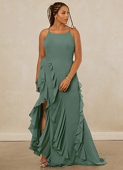 Christian Siriano Bridal for Azazie 1006 Bridesmaid Dresses Eucalyptus Mermaid Ruched Chiffon Dress image10