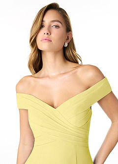 Azazie Lecia Bridesmaid Dresses Lemon Sorbet Empire Off-The-Shoulder Pleated Chiffon Convertible Dress image4