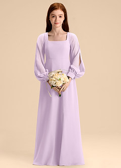 Azazie Bondi Junior Frosted Lilac A-Line Blouson Chiffon Dress image4