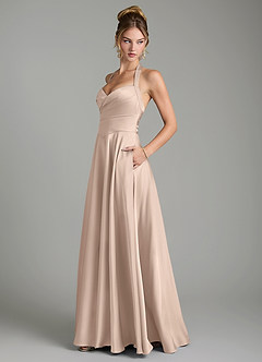 Azazie Tenaya Brautjungfernkleider A-Linie Herzausschnitt Stretch-Satin Kleid Englisches Rosa image5