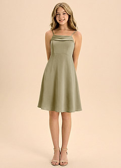 Azazie Anselie Junior Klä av A-Line i Stretch Satin Plisserad image5