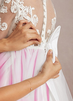 Azazie Elodie Flower Girl Dresses Ivory Fuchsia Ball-Gown Lace Dress image9