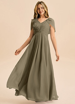 Azazie Emma Junior Linia A Pofałdowany Szyfon Długość podłogi Młodsza druhna Sukienka image4