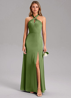 Azazie Tracie Bridesmaid Dresses Juniper A-Line Side Slit Stretch Satin Dress image3