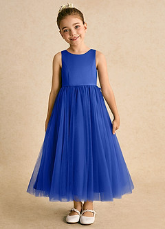 Azazie Solia Flower Girl Dresses Royal Blue Ball-Gown Bow Tulle Dress image3