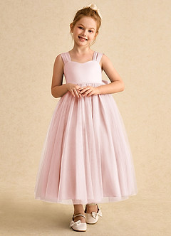Azazie Chickadee Robe Demoiselle D'honneur Fillette Robe Princesse en Mat Satiné Encolure en Forme de Cœur Rose Pâle image5