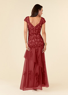 Azazie Romy Mother of the Bride Dresses Rust Mermaid V-Neck Sequins Tulle Dress image4