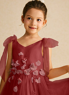 Azazie Minia Flower Girl Dresses Rust A-Line Bow Matte Satin Dress image4
