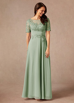 Azazie Raissa Mother of the Bride Dresses Dusty Sage A-Line Lace Chiffon Dress image7
