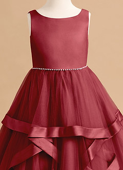 Azazie Posy Blumenmädchenkleider A-Linie Mit Perlen Tüll Kleid Granatapfelrot image5