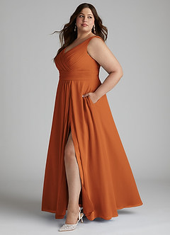Azazie Karina Bridesmaid Dresses Cinnamon A-Line Pleated Chiffon Dress image12