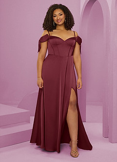 Barbie ♥ Azazie Final Sale Dusty Blue A-Line Off the Shoulder Stretch Satin Dress image8