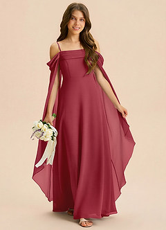 Azazie Moana Junior Linia A Pofałdowany Szyfon Długość podłogi Młodsza druhna Sukienka image3