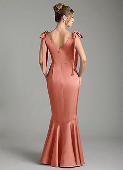 Azazie Alena Bridesmaid Dresses Salmon Pink Mermaid Pleated Stretch Satin Dress image2