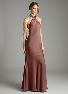 Azazie Lorena Vestidos de damas de honor Vestido de Expresado de Satén Elástico de Corte Sirena con Plisado image3