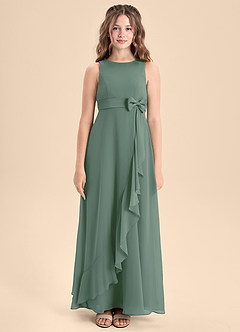 Azazie Lilenne Junior Eucalyptus A-Line Bow Chiffon Dress image5