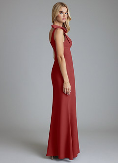 Azazie Taro Bridesmaid Dresses Rust Sheath Bow Chiffon Dress image4